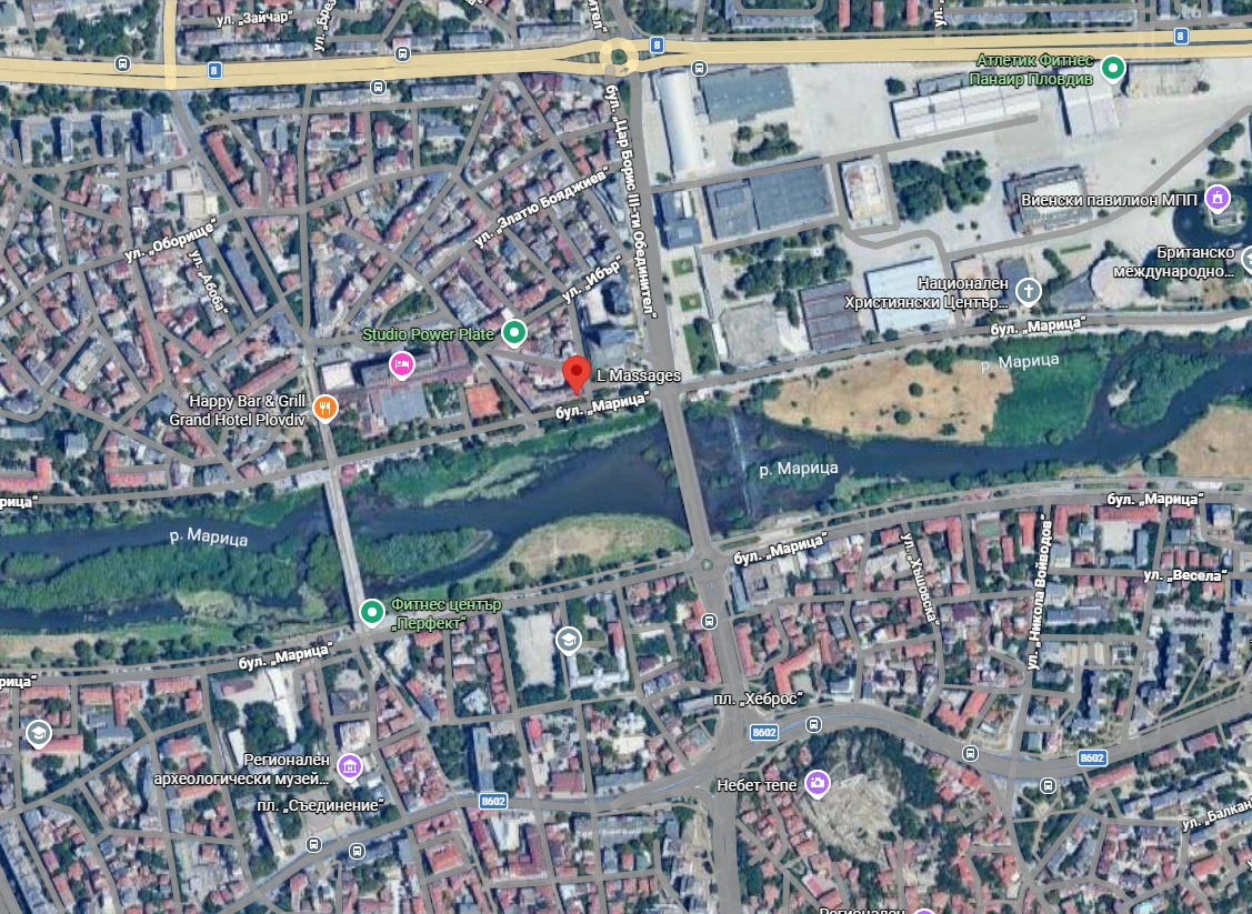 Предоставена карта от Google Maps: L Massages край река Марица в Пловдив